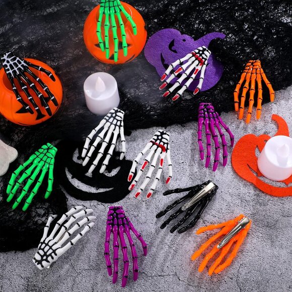 6 Pairs Halloween Skeleton Hair Clips Hands Bone Claws Skull Hand Hair Clip Goth - Picture 6 of 7